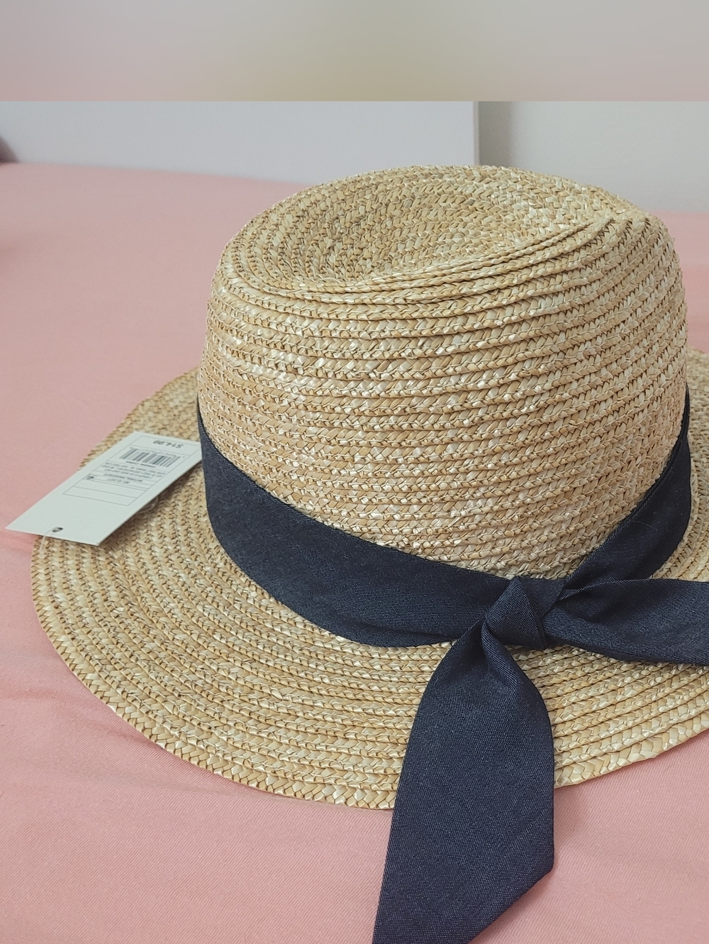 a new day Natural Straw Fedora with Black Ribbon